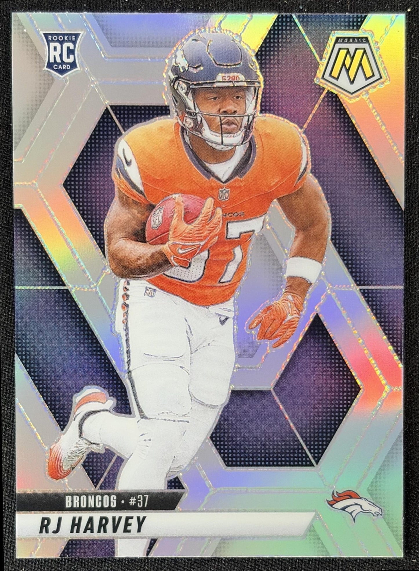 RJ Harvey 2025 Panini Mosaic Rookies Silver Prizm Broncos
