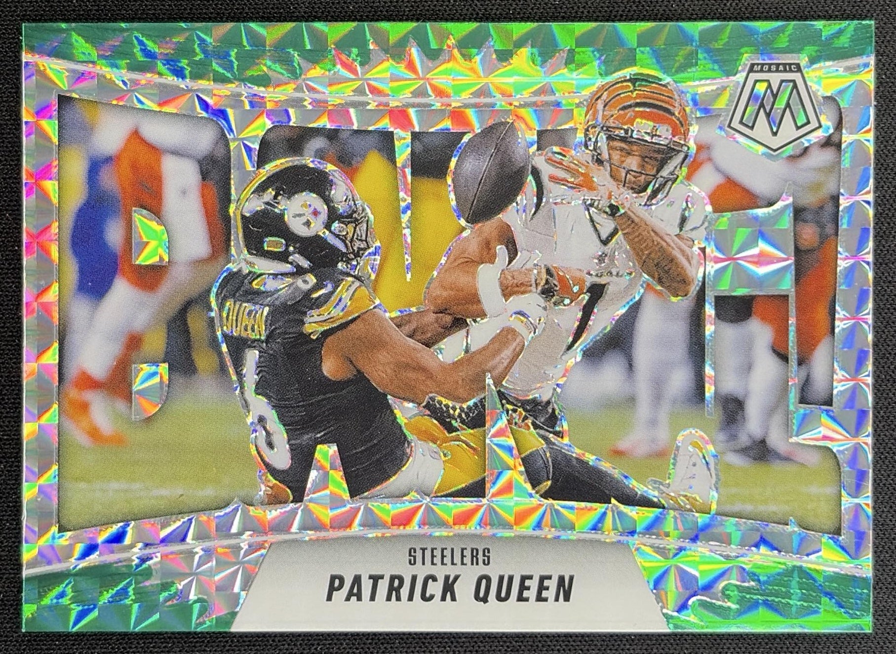 Patrick Queen 2025 Panini Mosaic Bang! Green Prizm Steelers