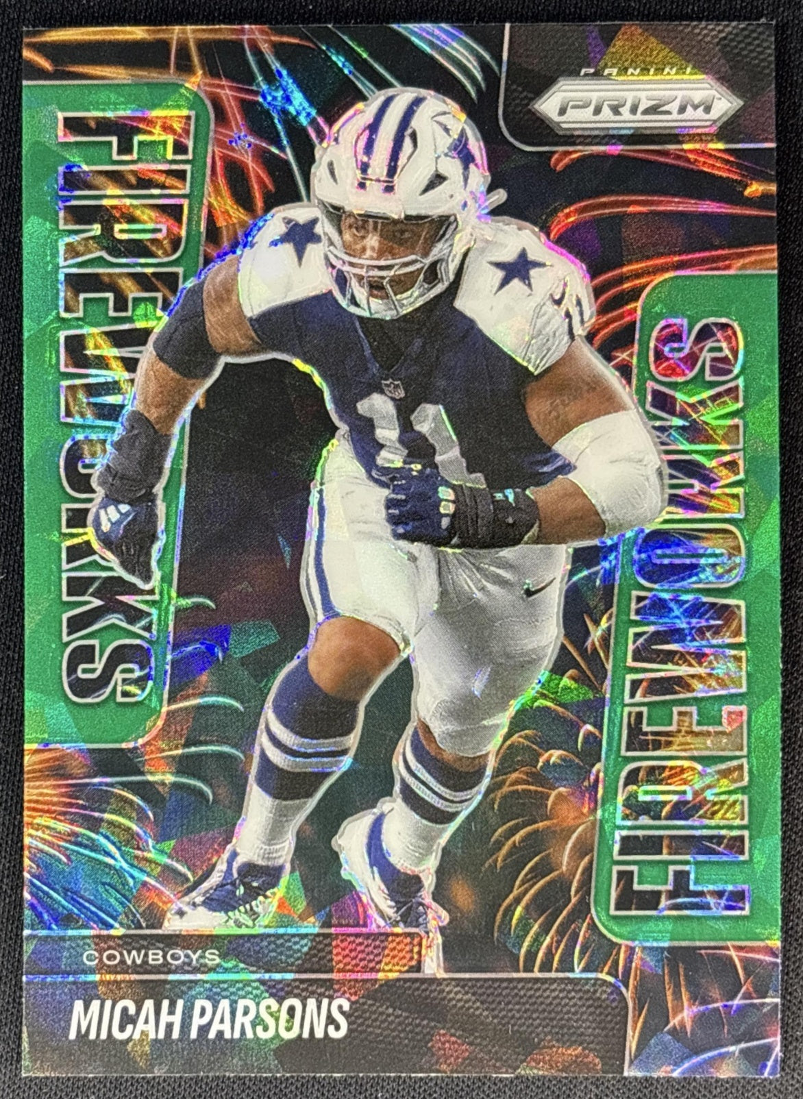 Micah Parsons 2025 Panini Prizm Fireworks Green Ice Cowboys