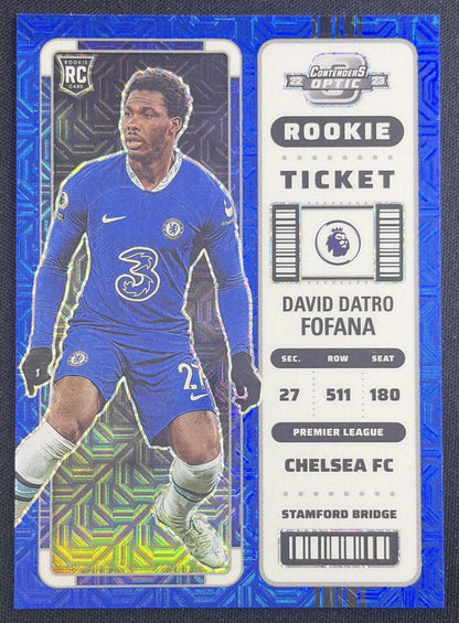 David Datro Fofana 2022 Panini Chronicles Contenders Optic Rookie Ticket Premier League Blue Mojo /16 Chelsea Sports Trading Card