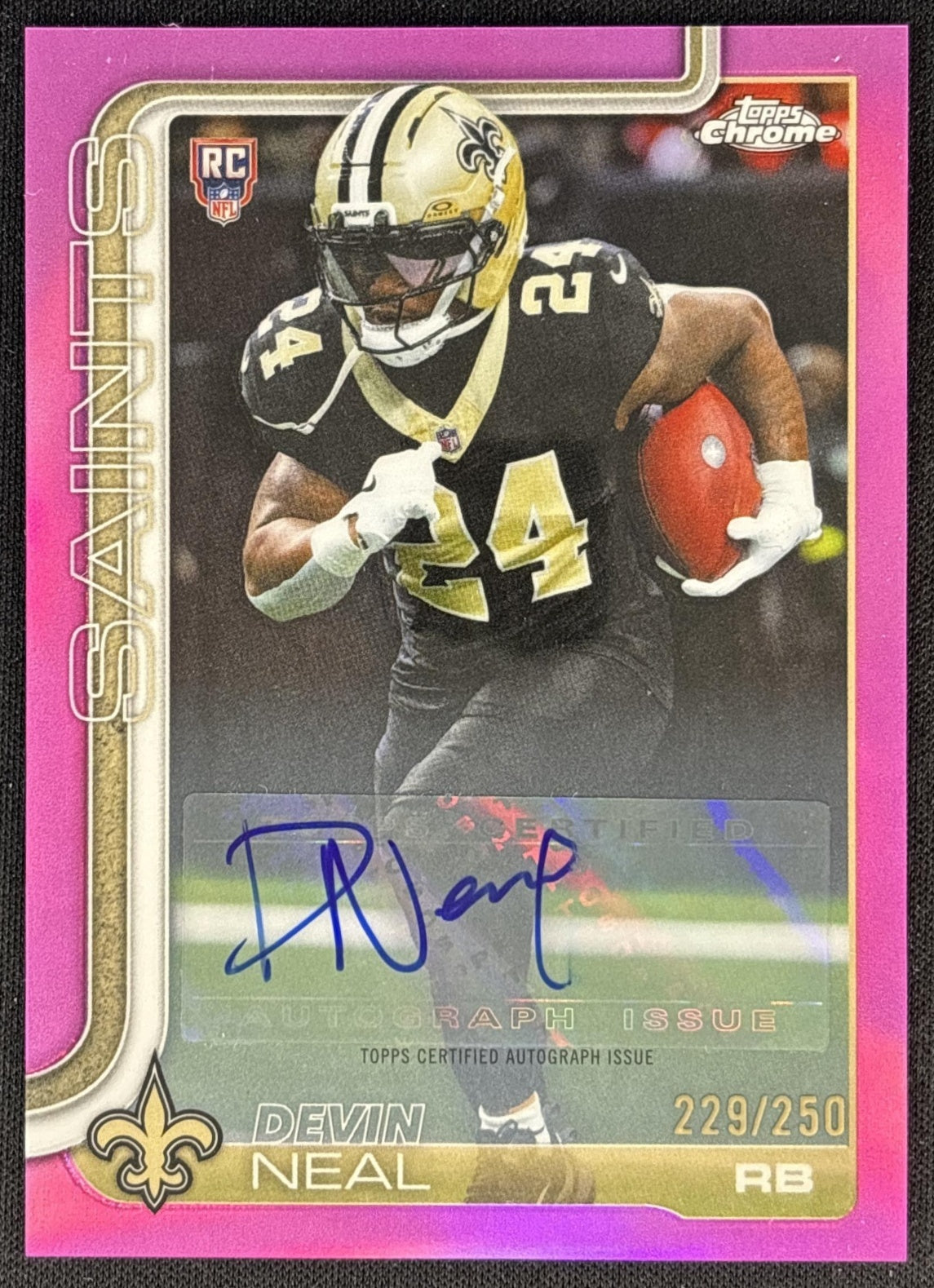 Devin Neal 2025 Topps Chrome Rookie Auto Pink Refractor /250 Saints front
