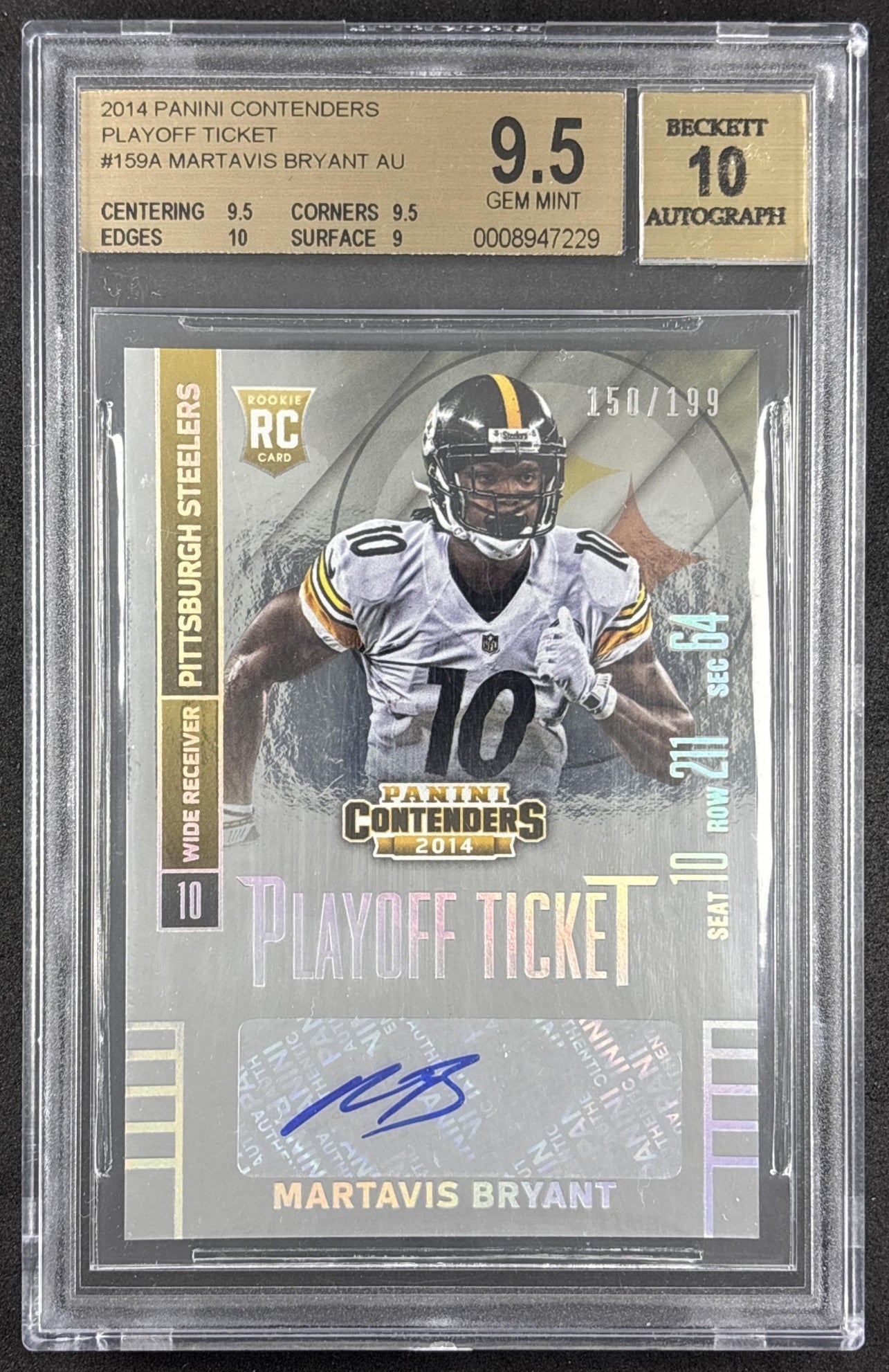 Antonio Brown 2015 Panini Contenders Playoff Ticket /199 BGS 9.5 Steelers Pittsburgh Steelers