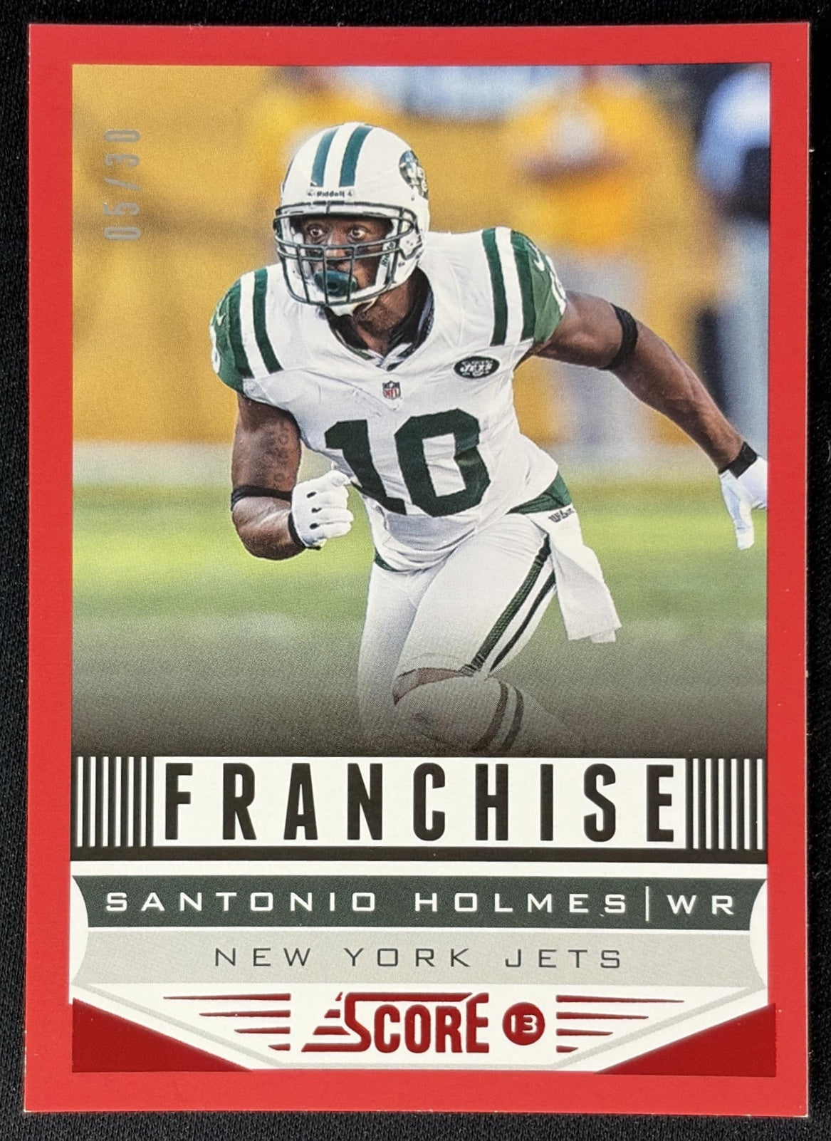 Santonio Holmes 2013 Score Franchise Red /30 Jets front