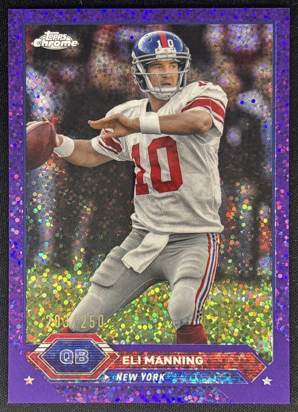 Eli Manning 2023 Topps Composite Chrome Purple Speckle Refractor /250 Giants front