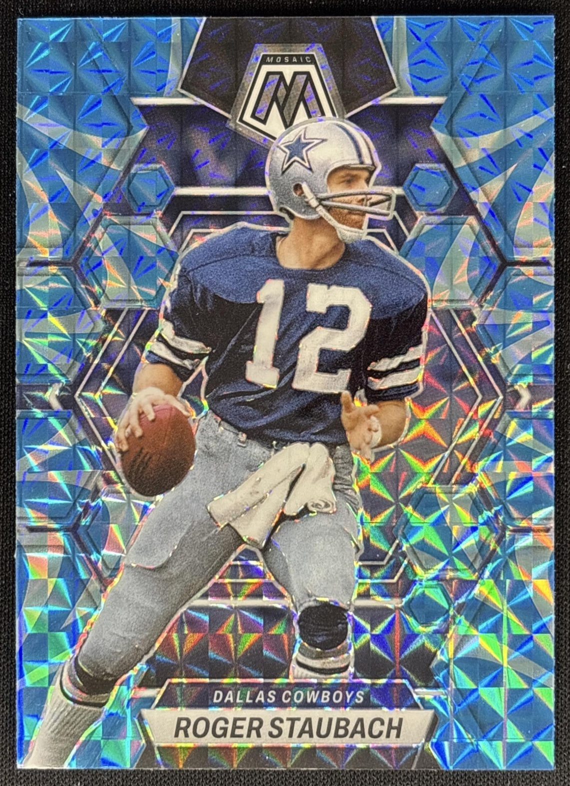 Roger Staubach 2023 Panini Mosaic Reactive Blue Mosaic Cowboys Sports Trading Cards