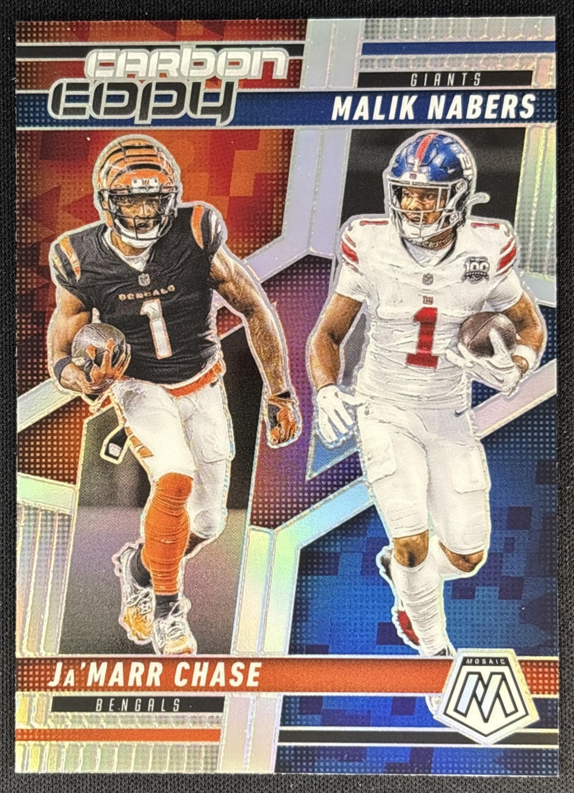 Ja'Marr Chase Malik Nabers 2025 Panini Mosaic Carbon Copy Silver BEngals Giants