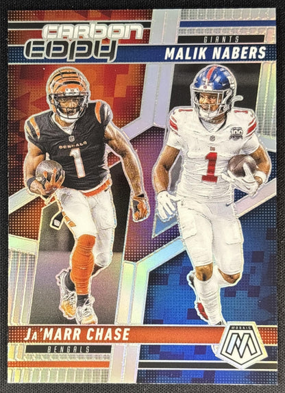 Ja'Marr Chase Malik Nabers 2025 Panini Mosaic Carbon Copy Silver BEngals Giants