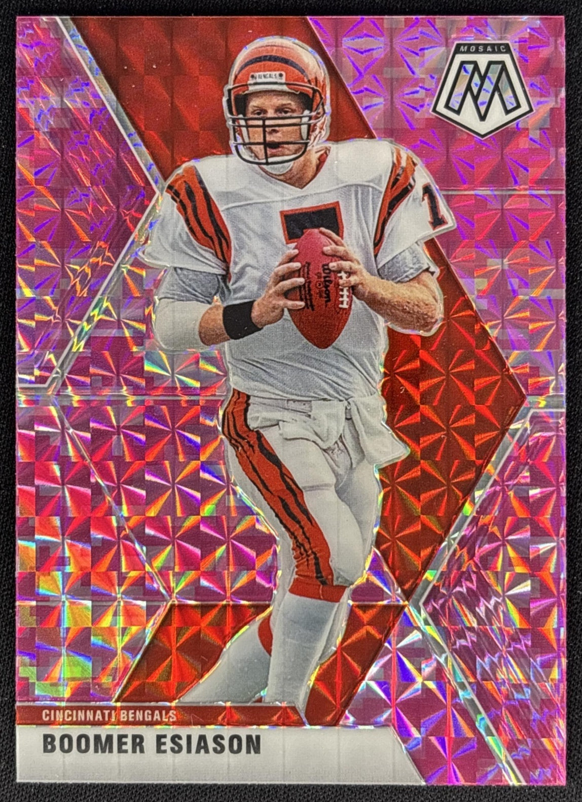 Boomer Esiason 2020 Panini Mosaic Prizm Camo Pink Bengals front
