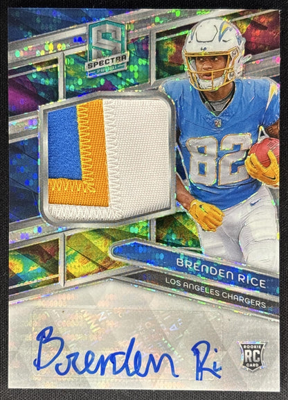 *Damaged* Brenden Rice 2024 Panini Spectra Rookie Patch Auto Celestial /75 Chargers Sports Trading Cards