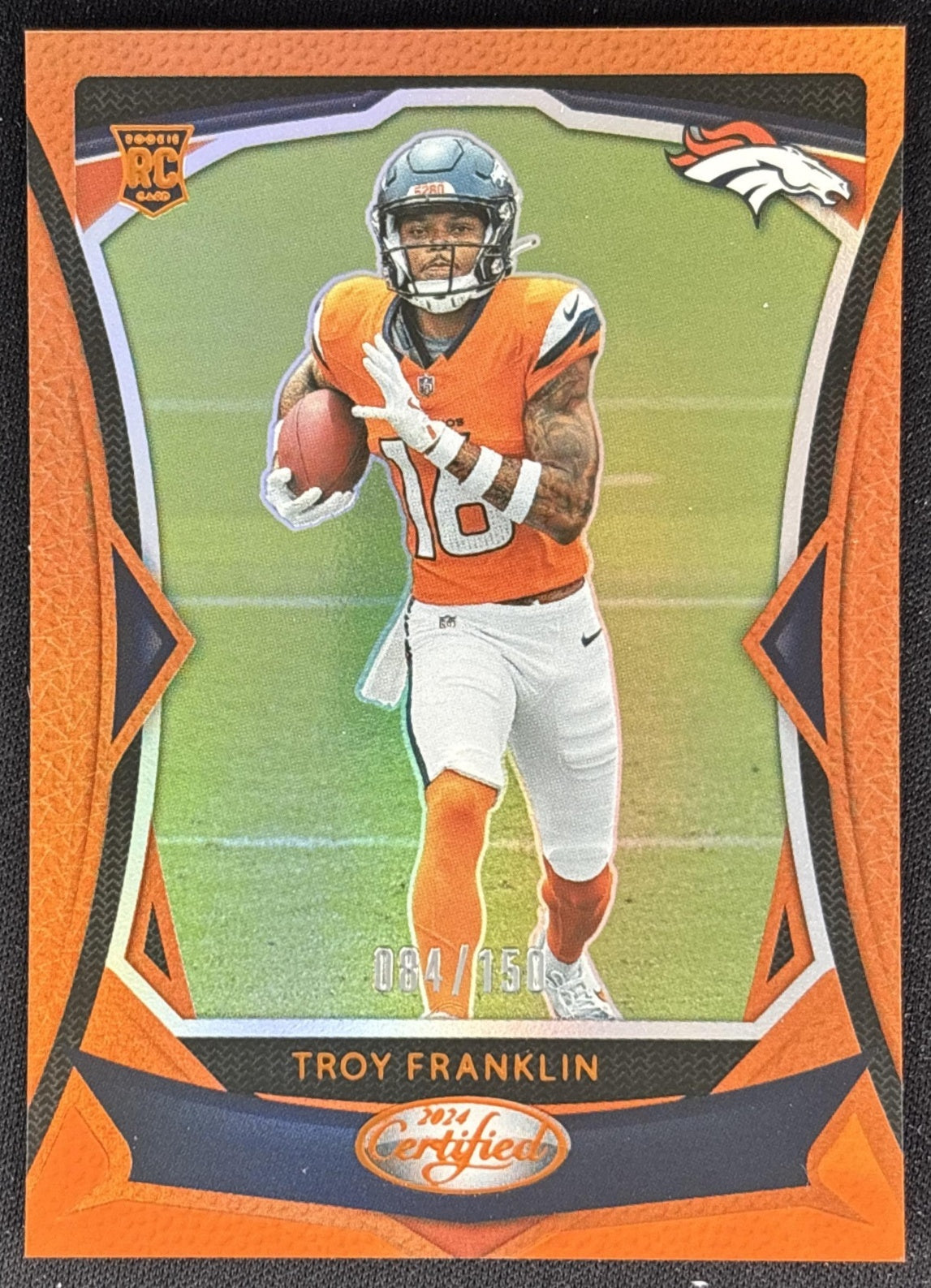 Troy Franklin 2024 Panini Certified Rookies Orange Mirror /150 Broncos front