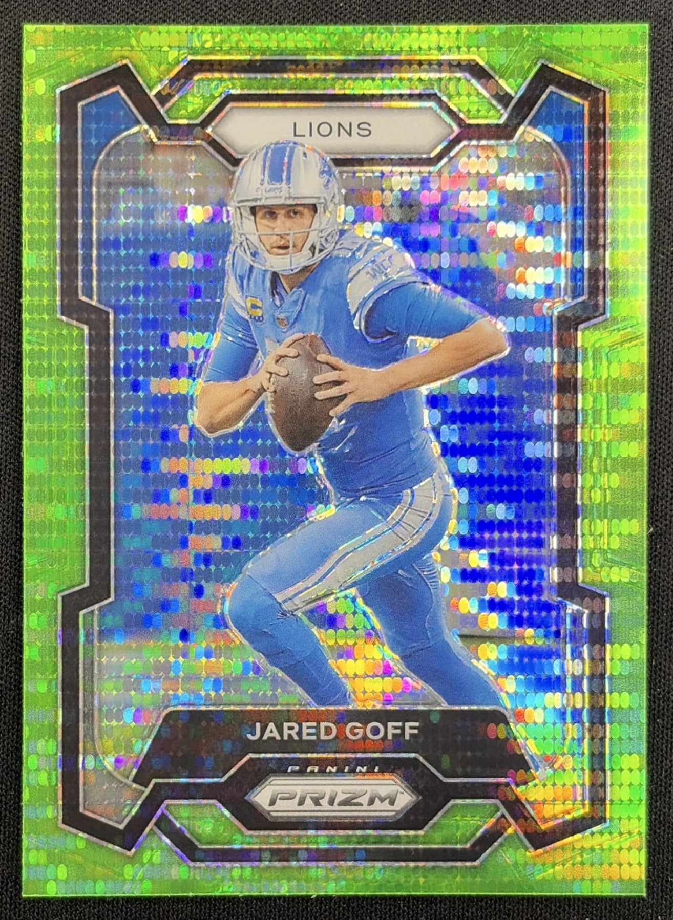 Jared Goff 2023 Panini Prizm Neon Green Pulsar Lions
