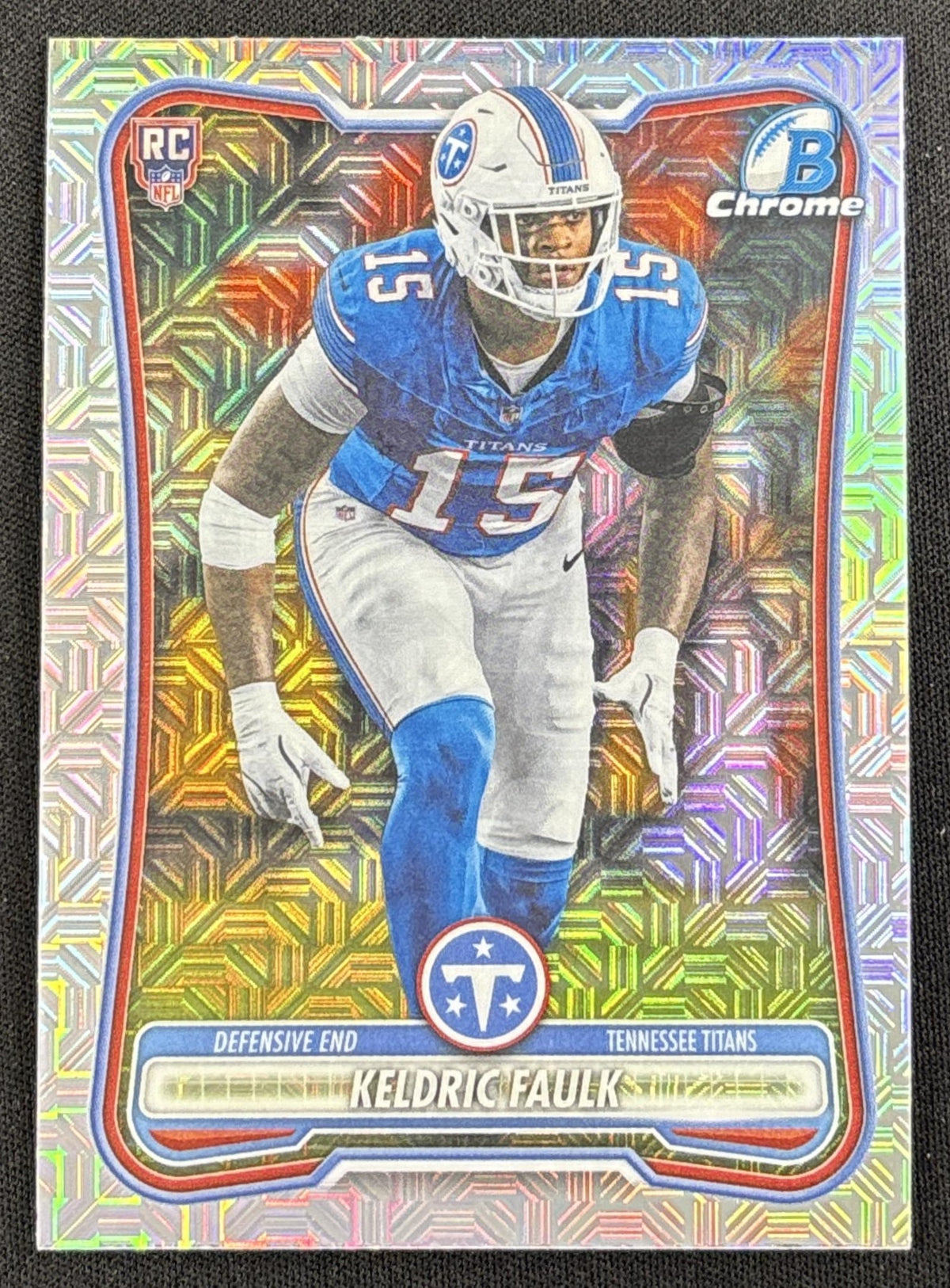 Keldric Faulk 2026 Bowman Chrome NFL Mojo Refractor Titans Sports Trading Card