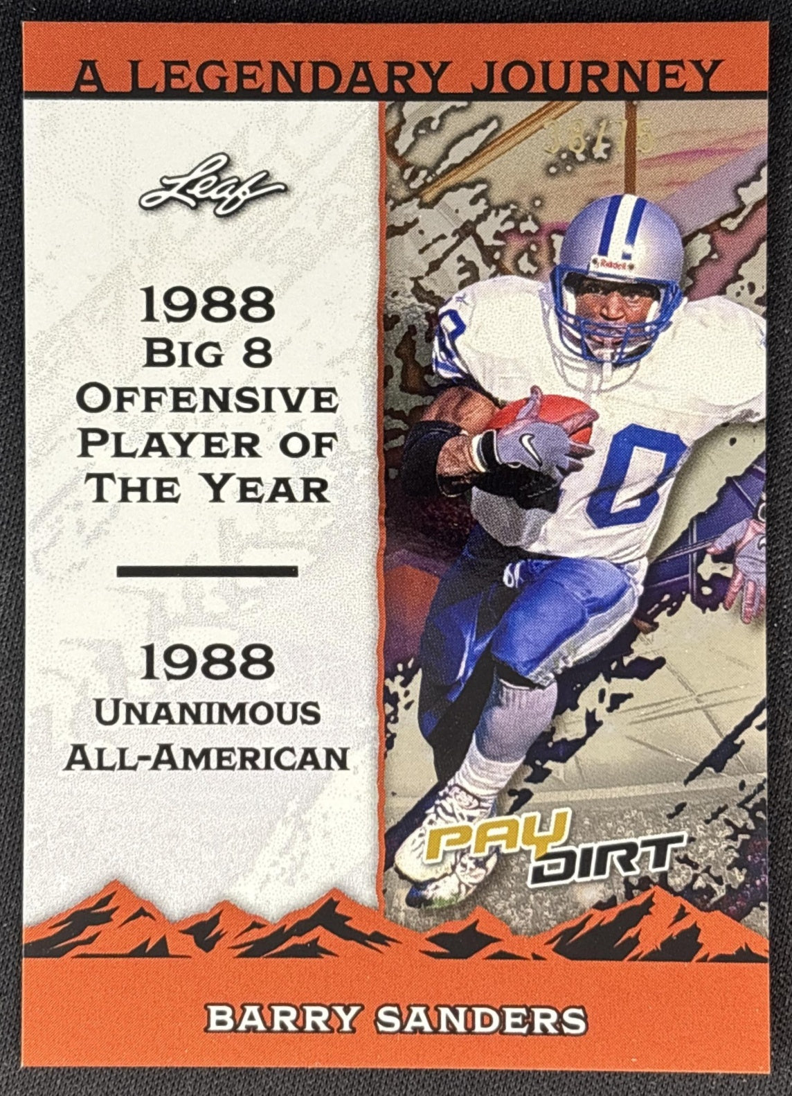 Barry Sanders 2026 Leaf Paydirt A Legendary Journey Orange /75 front