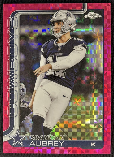 Brandon Aubrey 2025 Topps Chrome Hot Pink X-Fractor Cowboys front