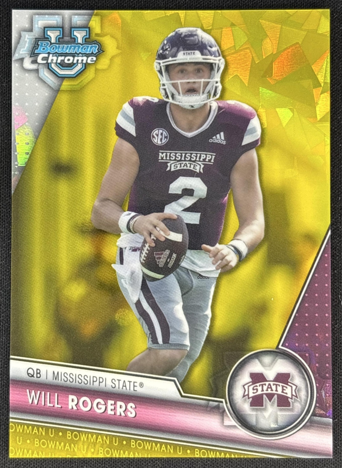 Will Rogers 2023 Bowman University Chrome Sapphire Yellow /75 Bulldogs front