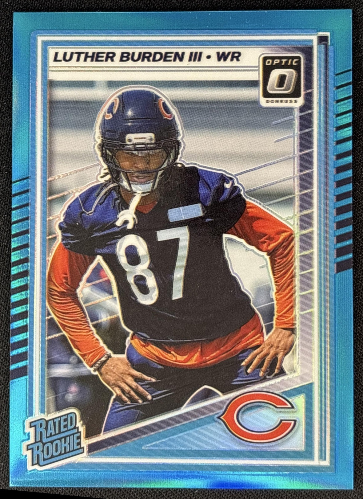 Luther Burden III 2025 Donruss Optic Rated Rookie Neon Blue Prizm 310/399 Bears Front