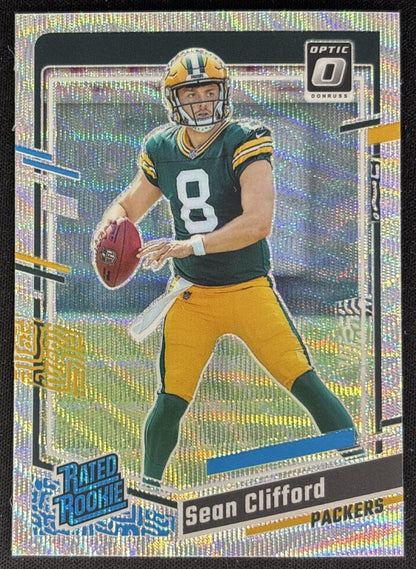 Sean Clifford 2023 Panini Donruss Optic Wave Prizm /300 Packers front