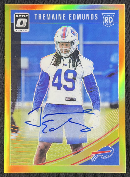 Tremaine Edmunds 2018 Panini Donruss Optic Rookies Auto Gold /10 Bills front