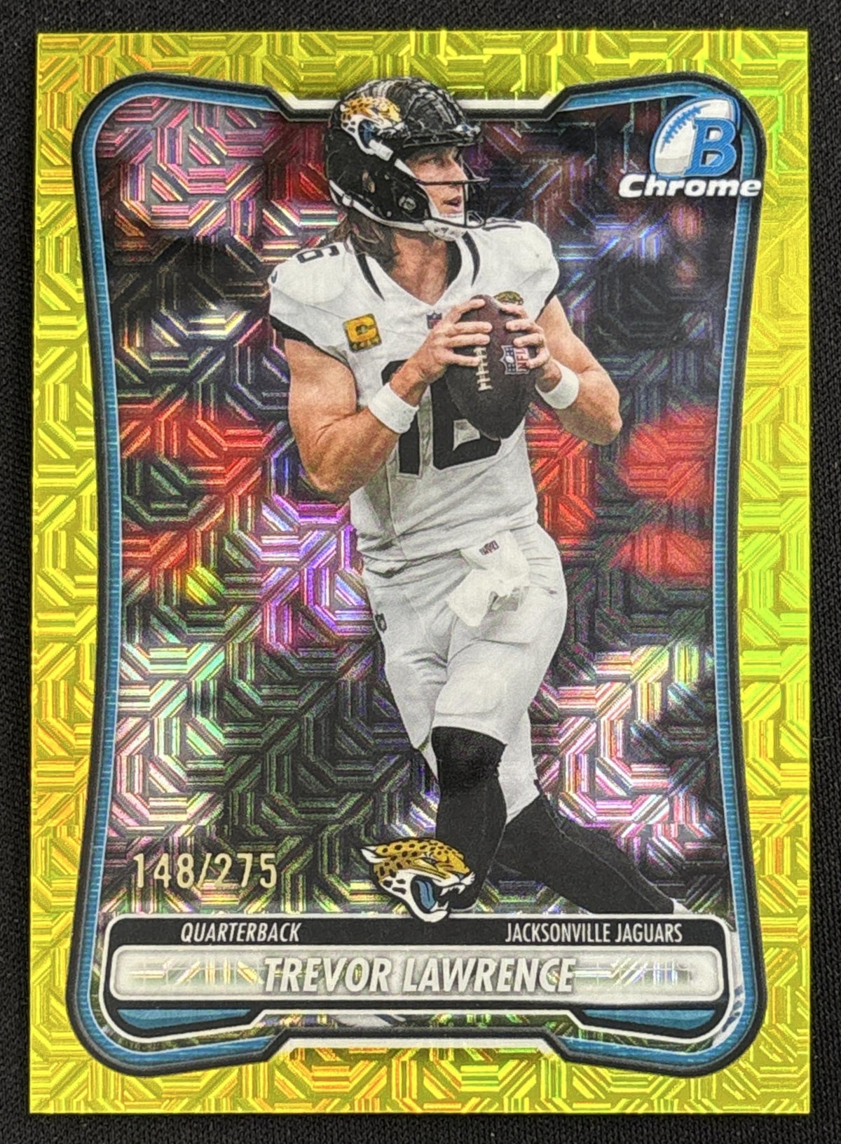 Trevor Lawrence 2026 Bowman Chrome NFL Yellow Mojo Refractor /275 Jaguars - Front