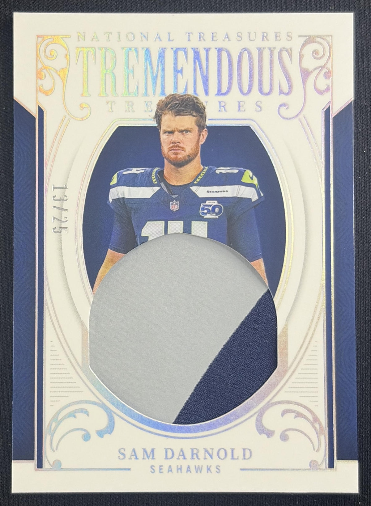 Sam Darnold 2025 Panini National Treasures Tremendous Holo Silver /25 Seahawks Sports Trading Card