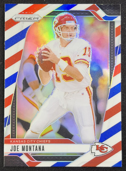 Joe Montana 2024 Panini Prizm Red White and Blue Chiefs Sports Trading Card