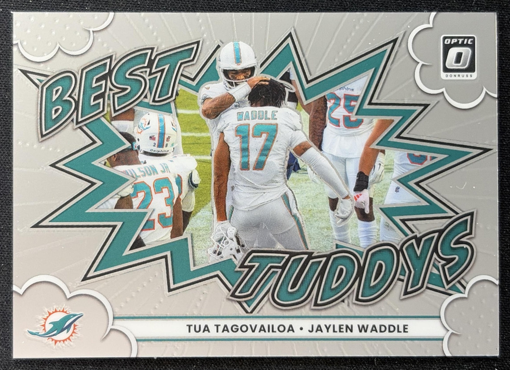 Jaylen Waddle Tua Tagovailoa 2025 Donruss Optic Best Tuddys Dolphins Front