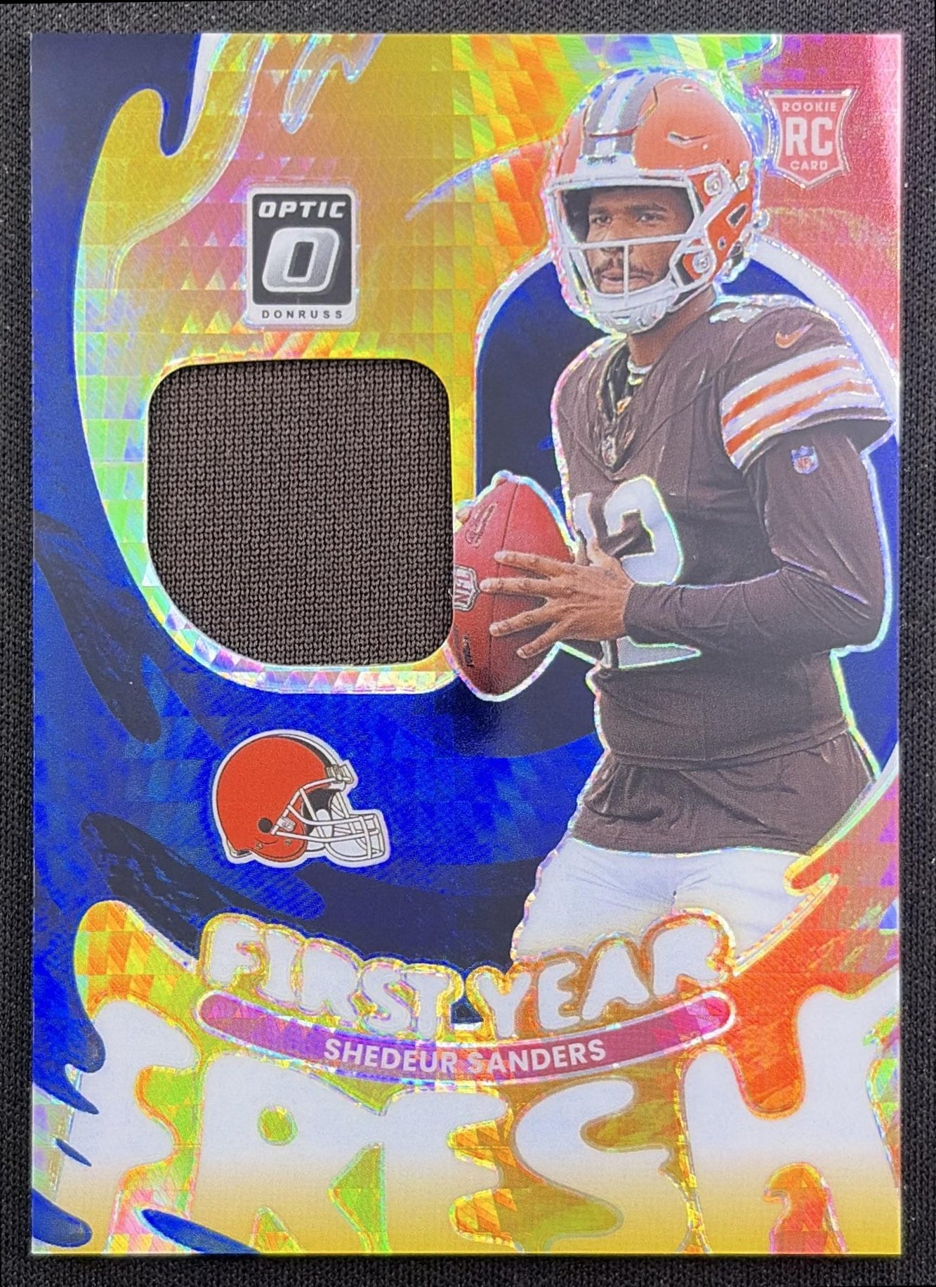 Shedeur Sanders 2025 Panini Donruss Optic First Year Fresh Blue Hyper Prizm Browns Cleveland Browns