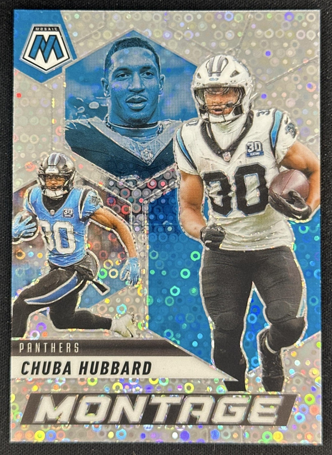 Chuba Hubbard 2025 Panini Mosaic Montage No Huddle Silver Prizm Panthers Sports Trading Cards