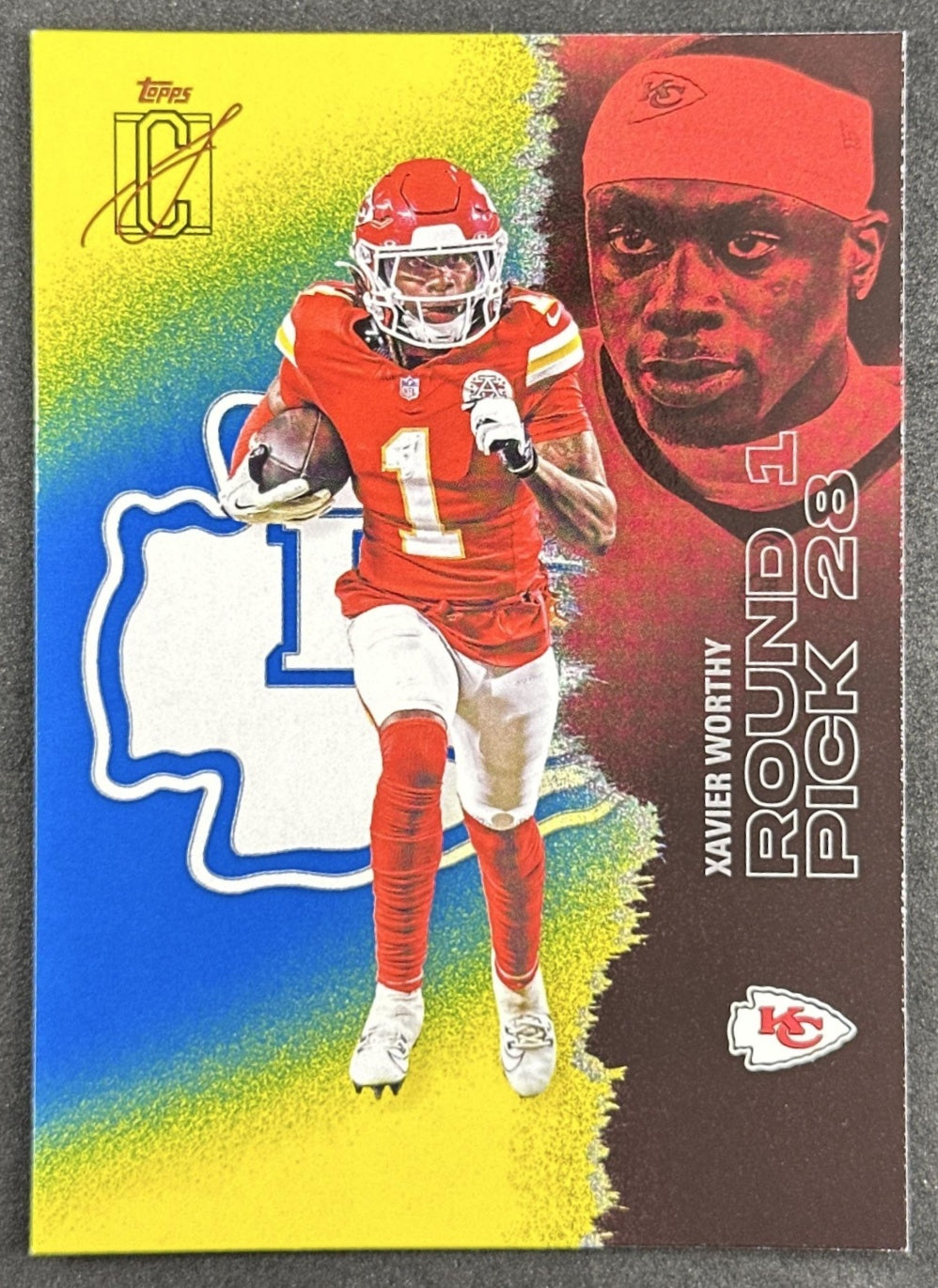 Xavier Worthy 2025 Topps Signature Class Veteran Blue & Yellow Foil Chiefs front sports trading card