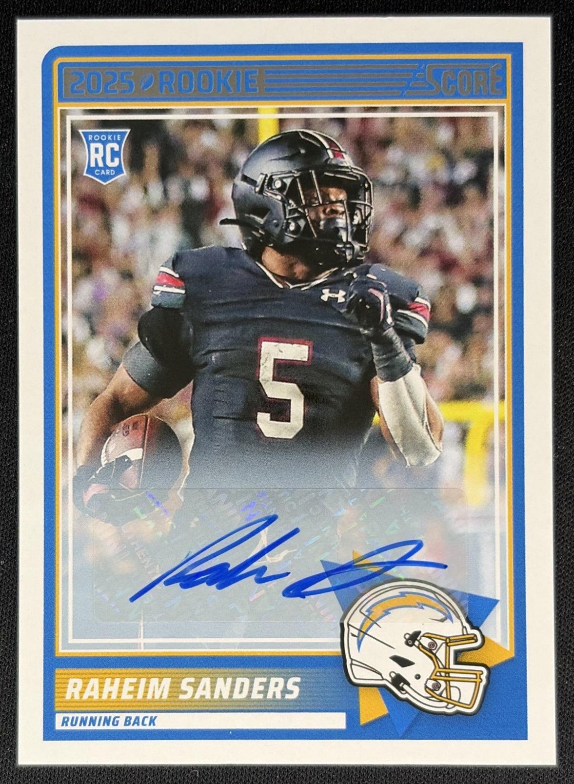 Raheim Sanders 2025 Panini Score Rookies Signatures Chargers front