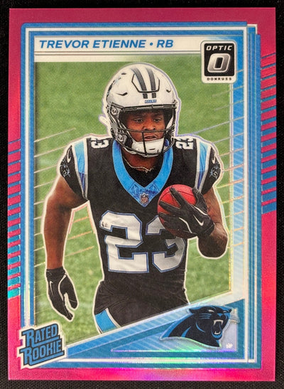 Trevor Etienne 2025 Panini Donruss Optic Rated Rookie Pink Prizm Panthers Sports Trading Cards
