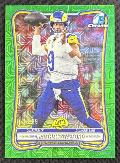 Matthew Stafford 2026 Bowman Chrome Auto Green Mojo Refractor /99 Rams