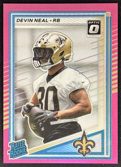 Devin Neal 2025 Panini Donruss Optic Rated Rookie Preview Pink Saints Sports Trading Cards