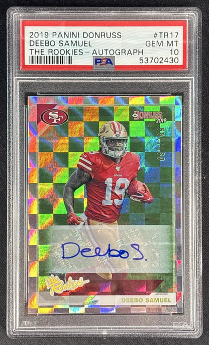 Deebo Samuel 2019 Panini Donruss The Rookies Auto /299 PSA 10 49ers front