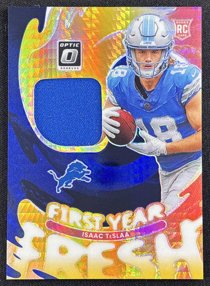 Isaac TeSlaa 2025 Panini Donruss Optic First Year Fresh Blue Hyper Prizm Lions
