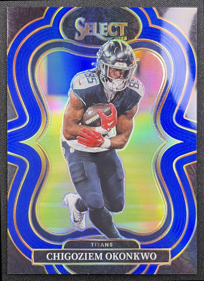 Chigoziem Okonkwo 2025 Panini Select Suite Level Blue Prizm /99 Titans front