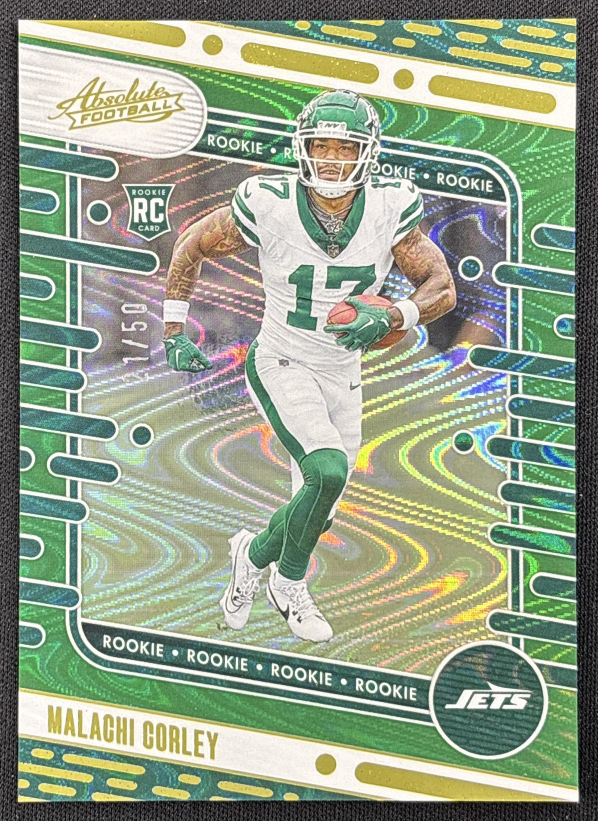 Malachi Corley 2024 Panini Absolute Rookies Green Wave /50 Jets