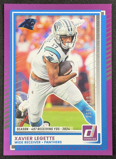 Xavier Legette 2025 Panini Donruss Season Stat Line /500 Panthers Sports Trading Card