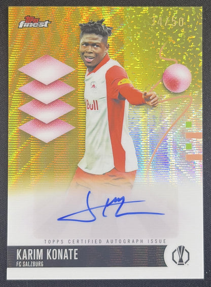 Karim Konate 2025 Topps Finest UEFA Club Competition Auto Gold Wave Refractor /50 Salzburg FC Salzburg Sports Trading Card