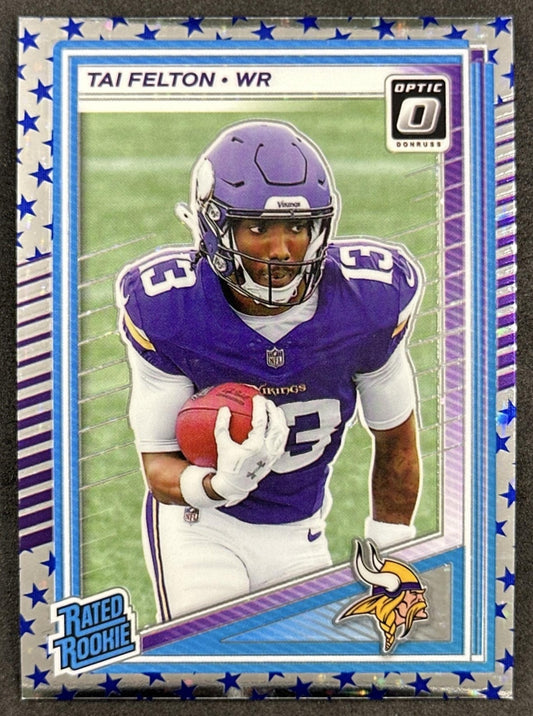 Tai Felton 2025 Panini Donruss Optic Rated Rookie Stars Prizm Vikings Default Title Sports Trading Card