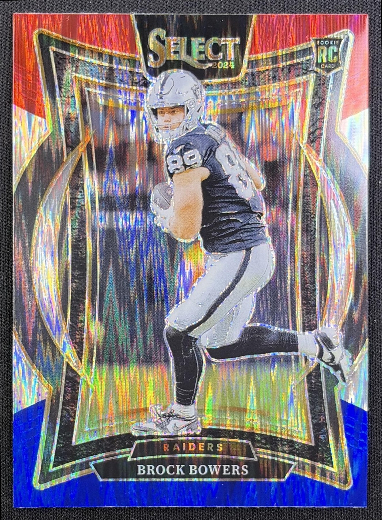 Brock Bowers 2024 Panini Select Concourse Red and Blue Prizm Shock Raiders