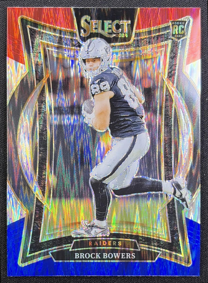 Brock Bowers 2024 Panini Select Concourse Red and Blue Prizm Shock Raiders