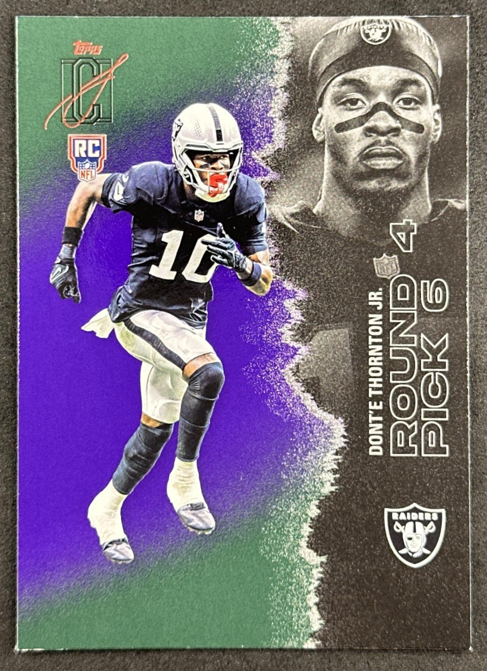 Dont'e Thornton Jr. 2025 Signature Class Rookie Green & Purple Foil Raiders front sports trading card