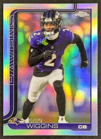 Nate Wiggins 2025 Topps Chrome Refractor Ravens Sports Trading Cards