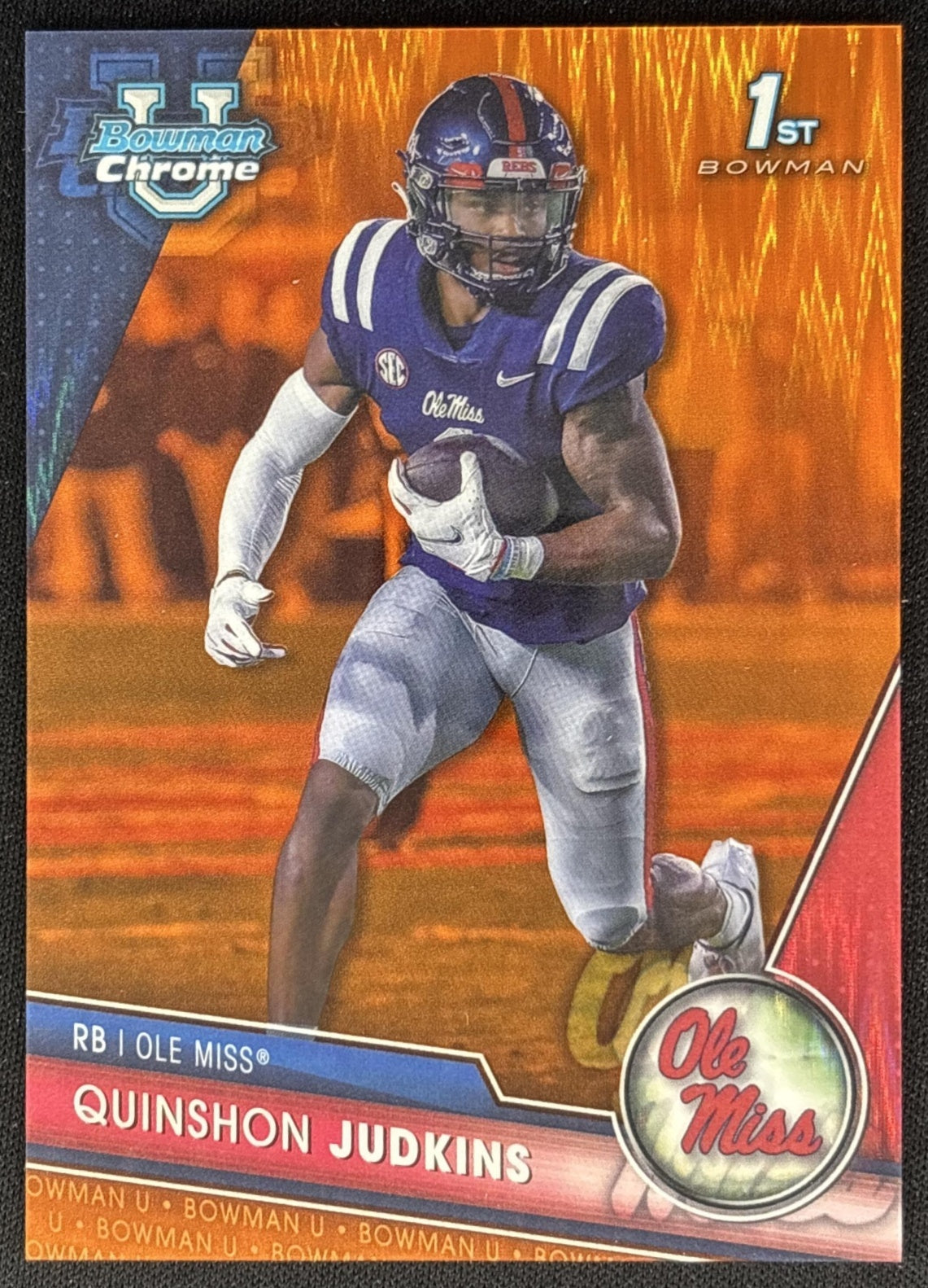 Quinshon Judkins 2023 Bowman University Chrome Orange Surge Refractor /25 Rebels front