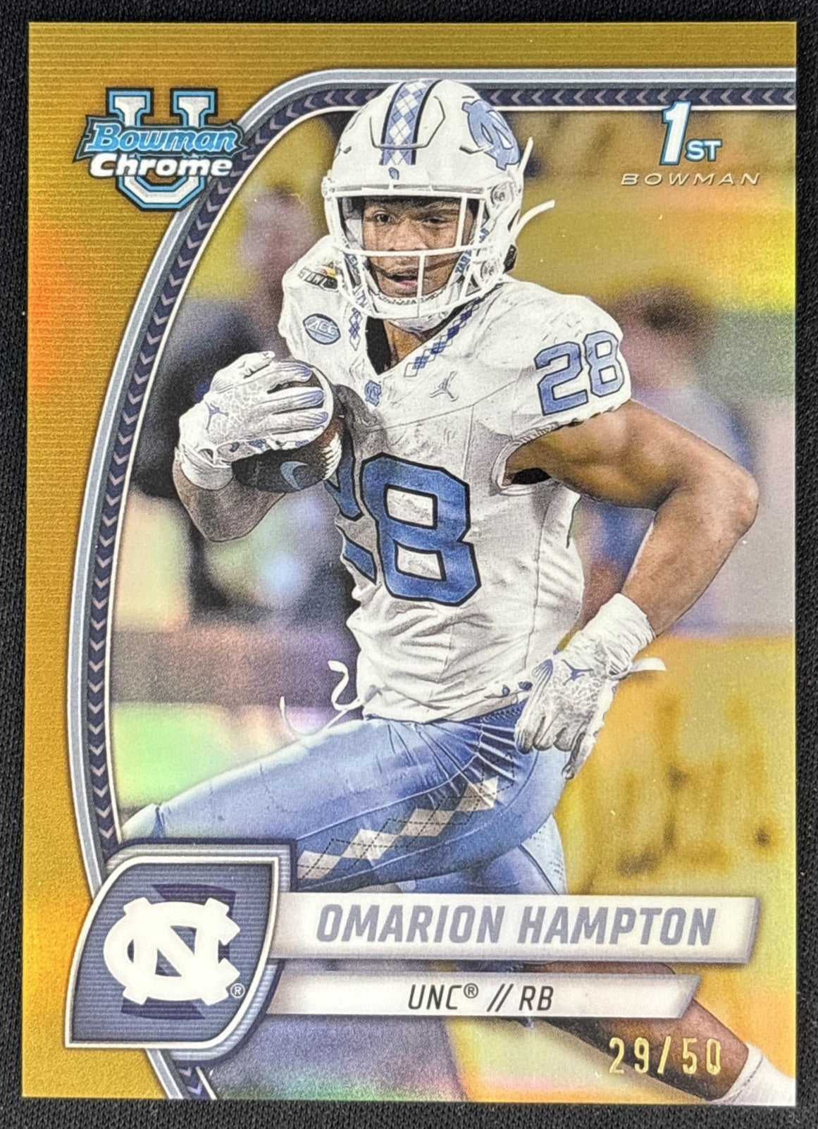 Omarion Hampton 2024 Bowman Chrome University Gold Refractor /50 Tar Heels Sports Trading Cards