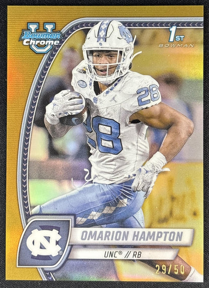 Omarion Hampton 2024 Bowman Chrome University Gold Refractor /50 Tar Heels Sports Trading Cards