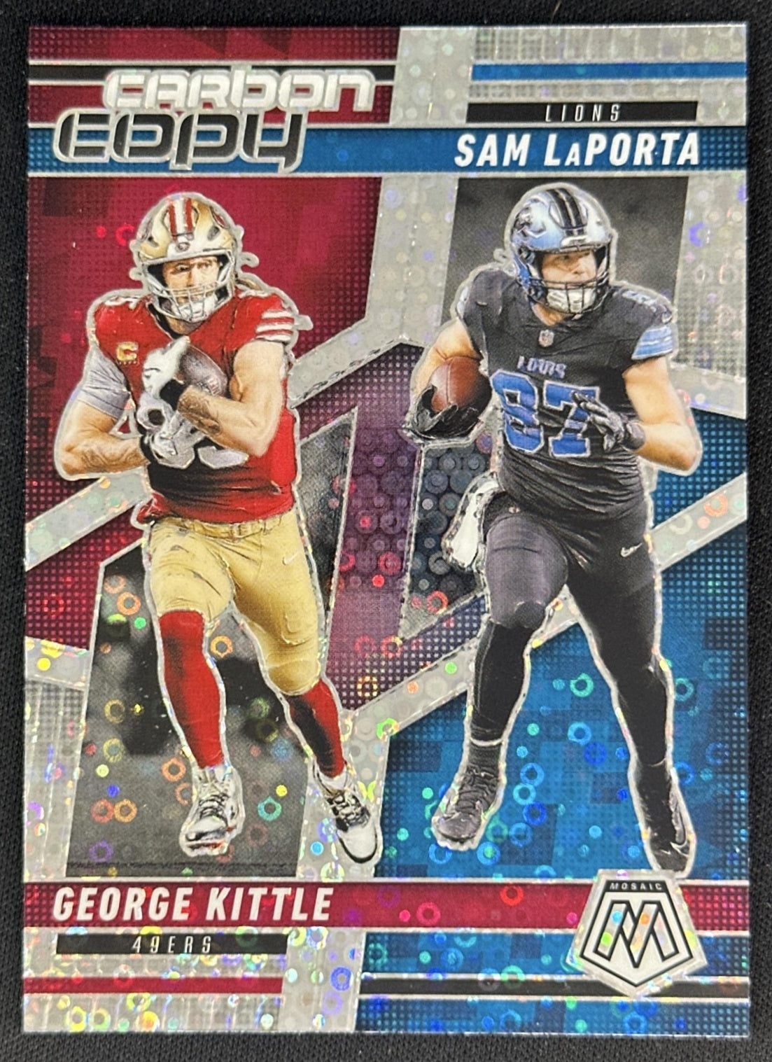George Kittle Sam LaPorta 2025 Panini Mosaic Carbon Copy No Huddle Silver Prizm Default Title Sports Trading Cards