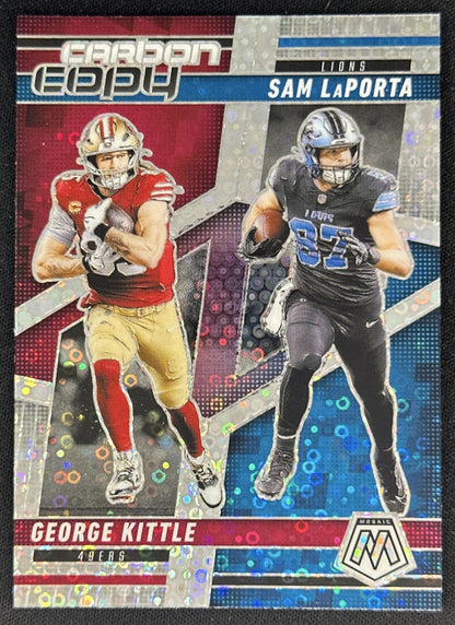 George Kittle Sam LaPorta 2025 Panini Mosaic Carbon Copy No Huddle Silver Prizm Default Title Sports Trading Cards