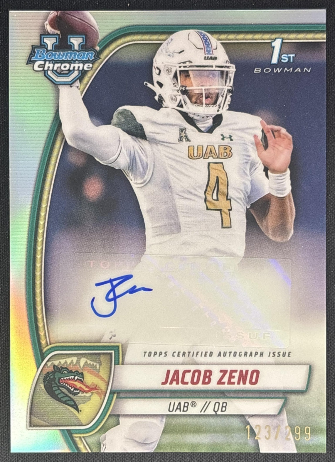 Jacob Zeno 2024 Bowman Chrome University Prospect Auto Refractor /299 front